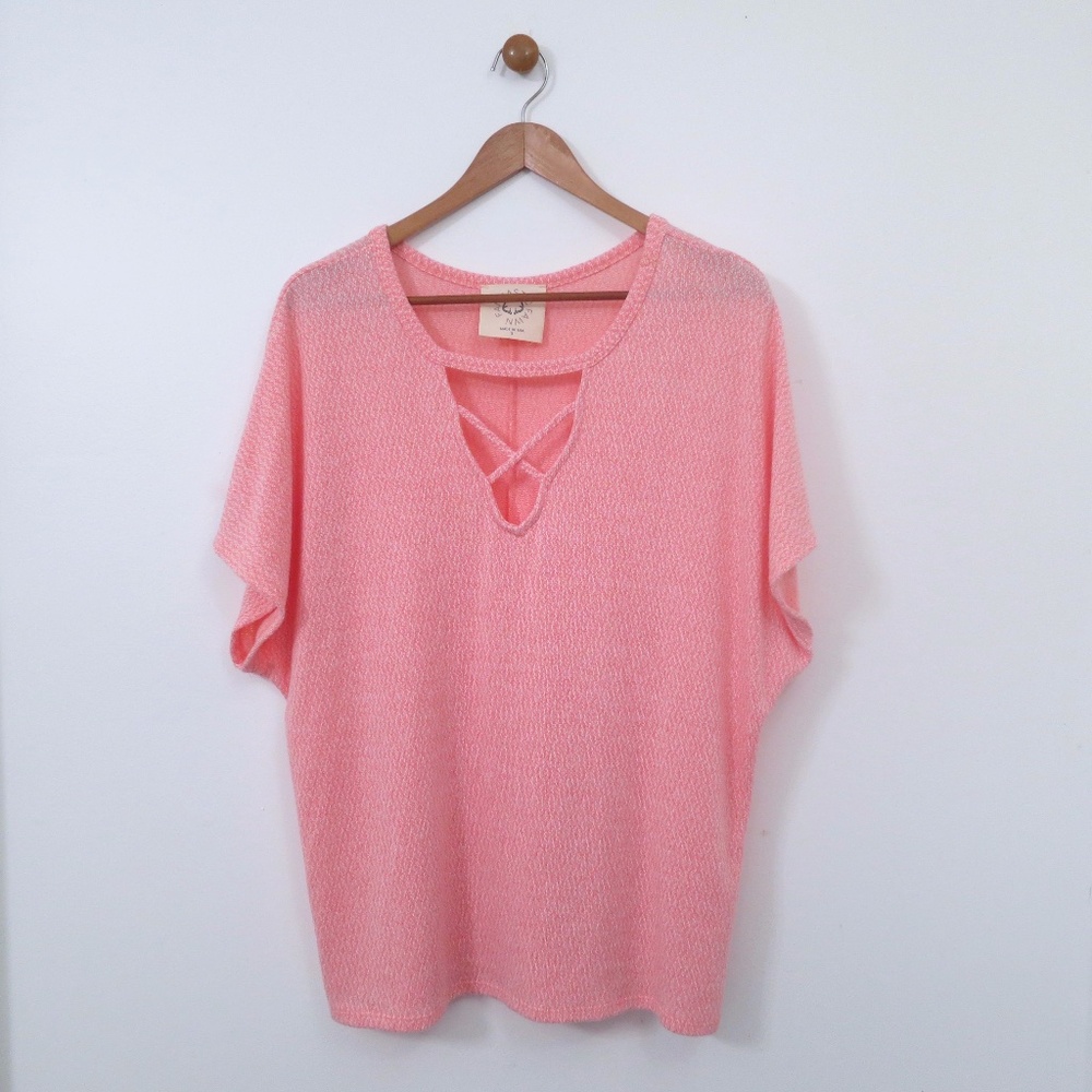 Fantastic Fawn Marled Pink Dolman Short Sleeve Size Small (14-16) Made in USA